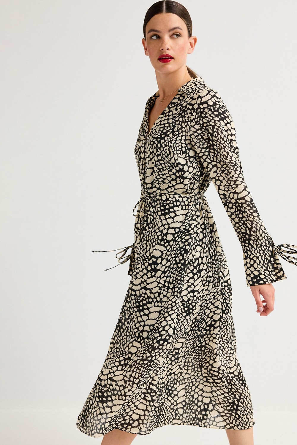 Платье миди с завязанными рукавами и поясом Next, мультиколор 
Платье миди с завязанными рукавами и поясом Next, мультиколор