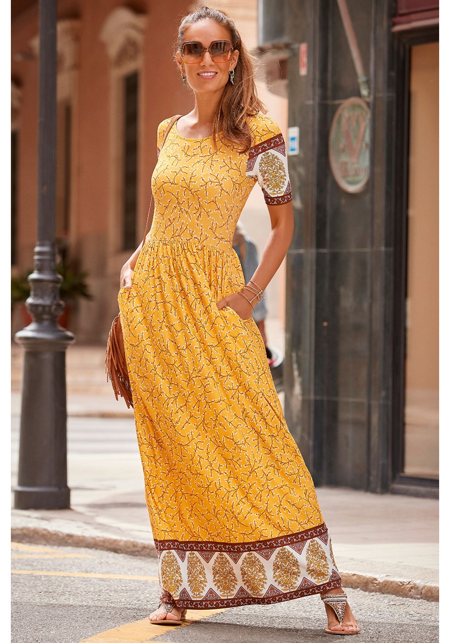 LASCANA Женское платье макси с круглым вырезом, желтый
LASCANA Женское платье макси с круглым вырезом, желтый