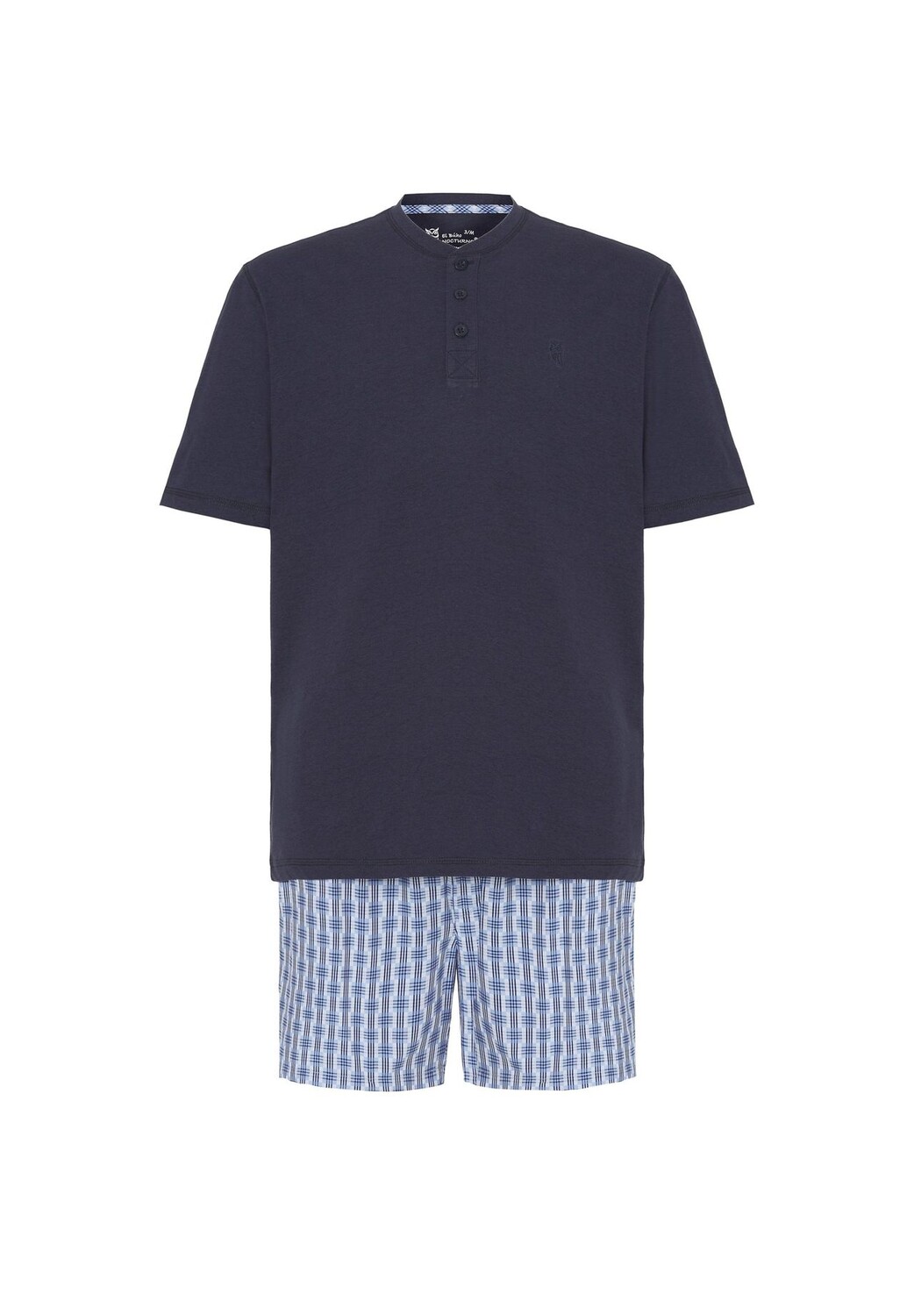 Мужская пижама с короткими пуговицами и планкой из трикотажной ткани однотонная в клетку синего цвета El Búho NOCTURNO, синий
Мужская пижама с короткими пуговицами и планкой из трикотажной ткани однотонная в клетку синего цвета El Búho NOCTURNO, синий