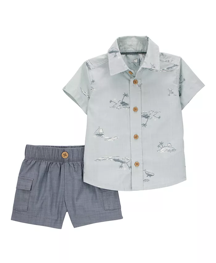 Детский хлопковый комплект для мальчиков: рубашка на пуговицах и шорты, 2 предмета Carter's, синий
Детский хлопковый комплект для мальчиков: рубашка на пуговицах и шорты, 2 предмета Carter's, синий