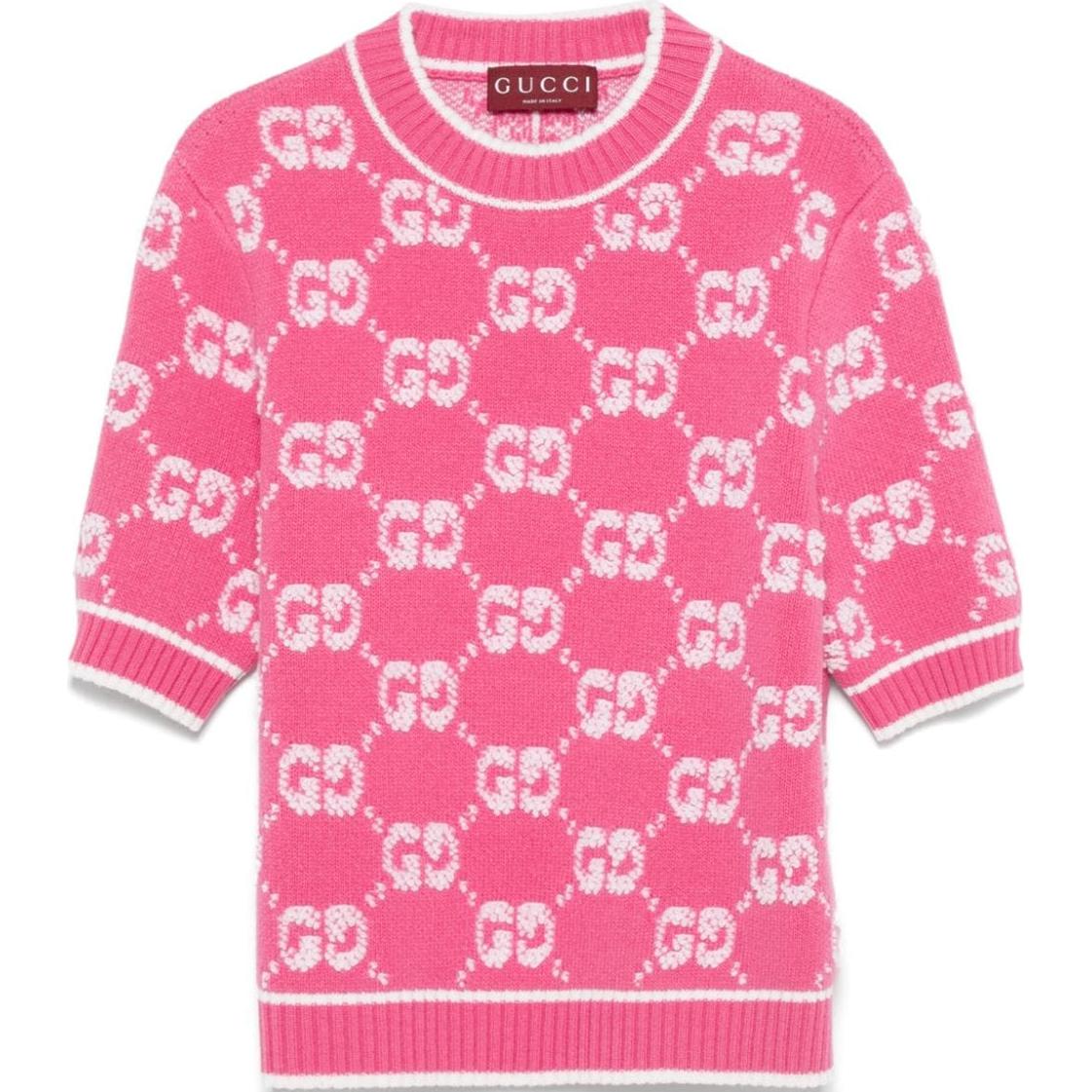 Джаккардовый вязаный топ GUCCI, тёмно-розовый 
Джаккардовый вязаный топ GUCCI, тёмно-розовый