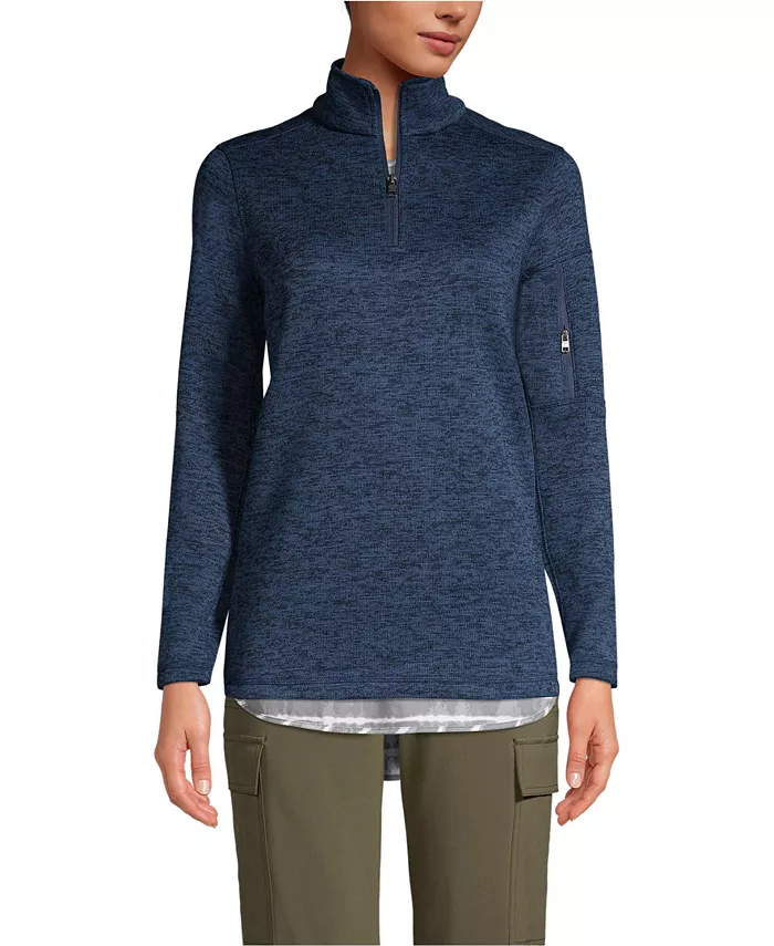 Женский свитер из флиса с застежкой-молнией на четверть длины Lands' End, синий 
Женский свитер из флиса с застежкой-молнией на четверть длины Lands' End, синий