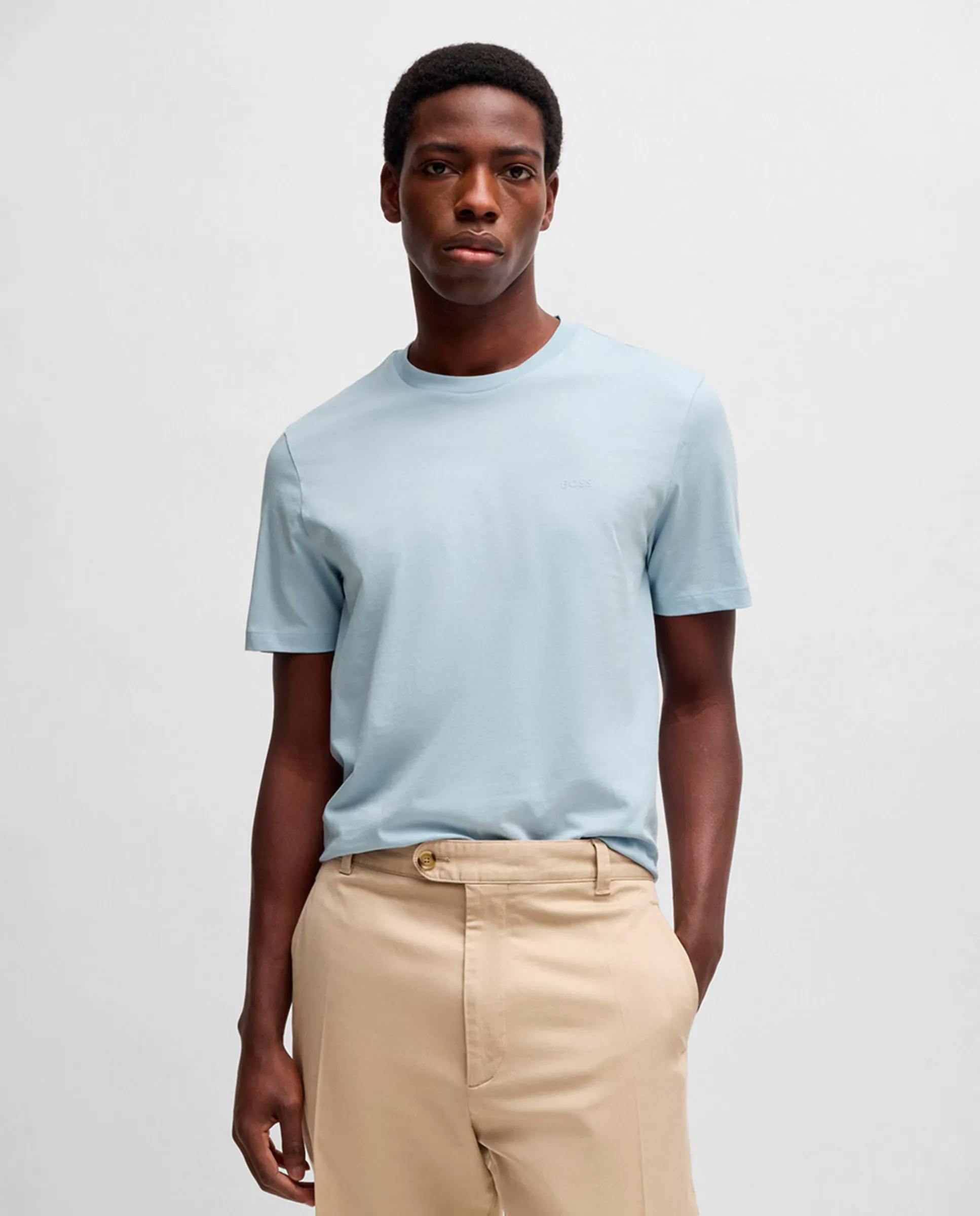 Хлопковая трикотажная футболка с резиновым логотипом для мужчин Boss, синий
Хлопковая трикотажная футболка с резиновым логотипом для мужчин Boss, синий