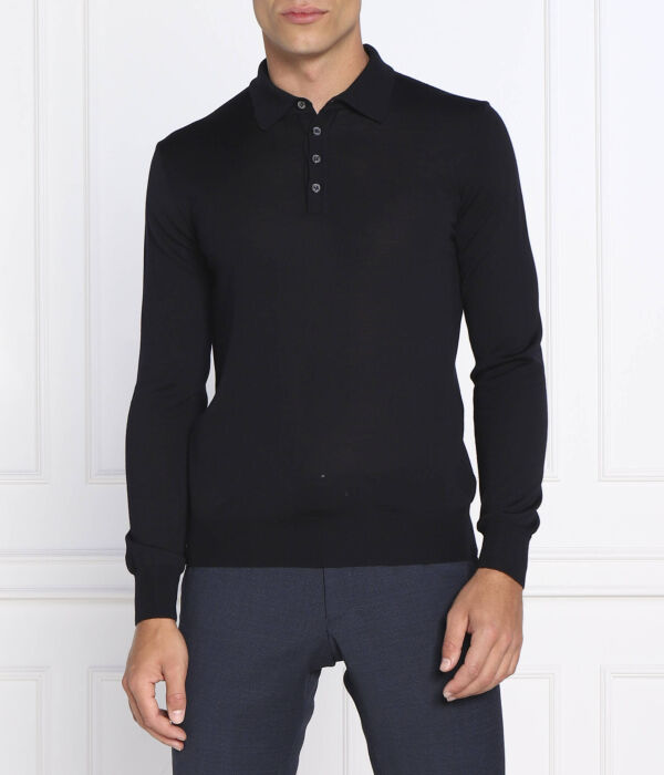 Свитер мужской Oscar Jacobson шерстяной с воротником на пуговицах, синий 
Свитер мужской Oscar Jacobson шерстяной с воротником на пуговицах, синий