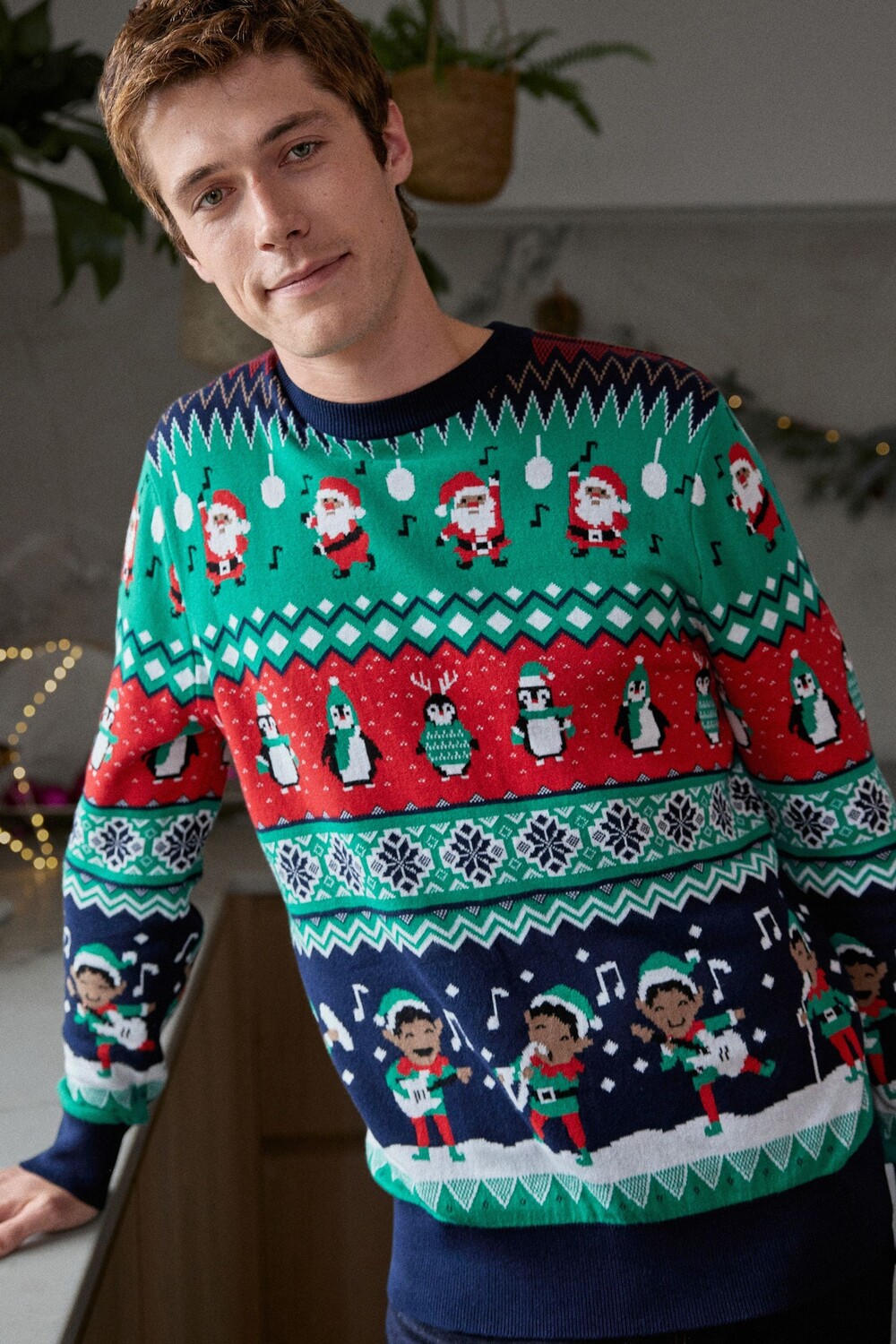 Вязаный свитер с новогодним узором Next, зеленый 
Вязаный свитер с новогодним узором Next, зеленый