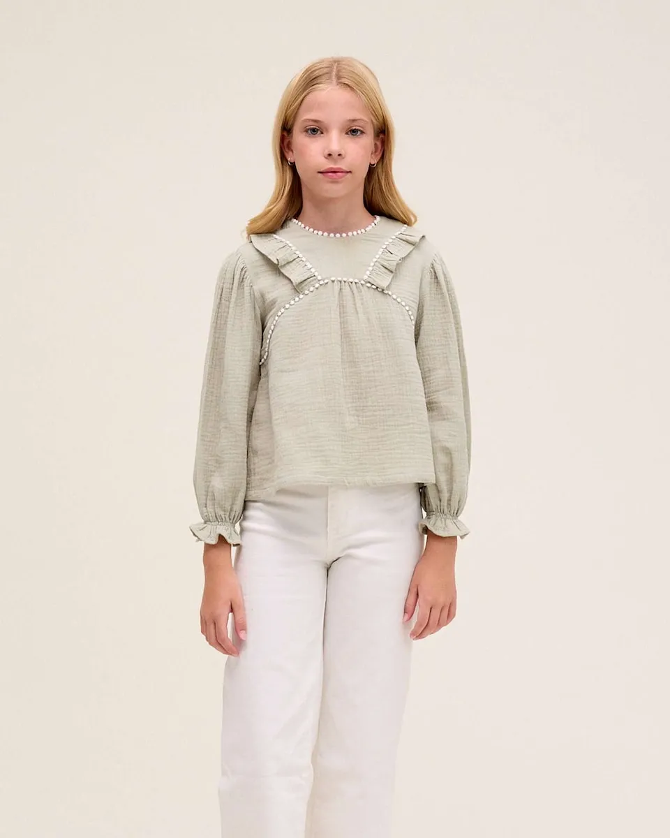 Детская блузка из муслина с пышными рукавами Dadati, бежевый
Детская блузка из муслина с пышными рукавами Dadati, бежевый