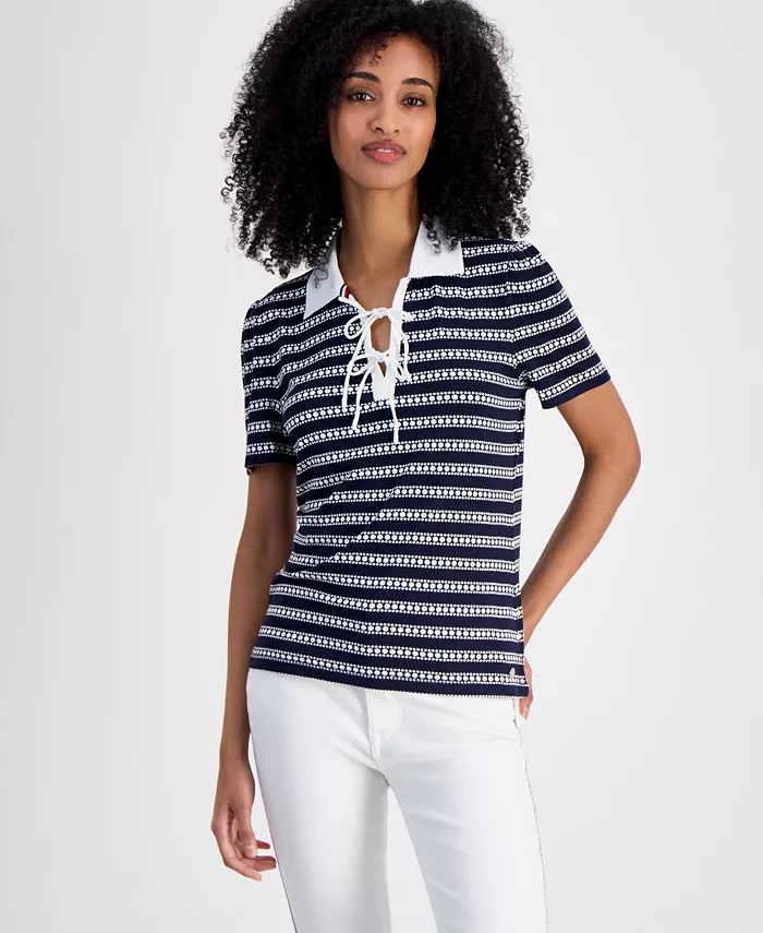 Женская поло с точечно-полосатым принтом Tommy Hilfiger, мультиколор
Женская поло с точечно-полосатым принтом Tommy Hilfiger, мультиколор