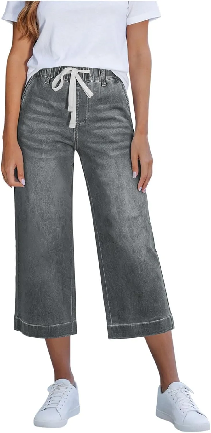 Джинсовые кэпри для женщин с эластичным поясом и широкими штанинами
Джинсовые кэпри для женщин с эластичным поясом и широкими штанинами