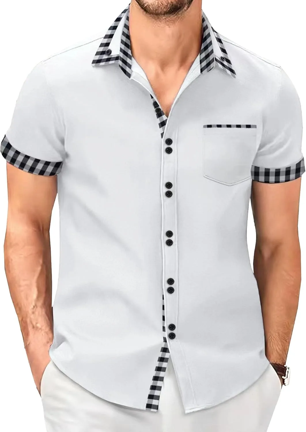 Мужская рубашка Slim Fit с коротким рукавом VgueElegc
Мужская рубашка Slim Fit с коротким рукавом VgueElegc