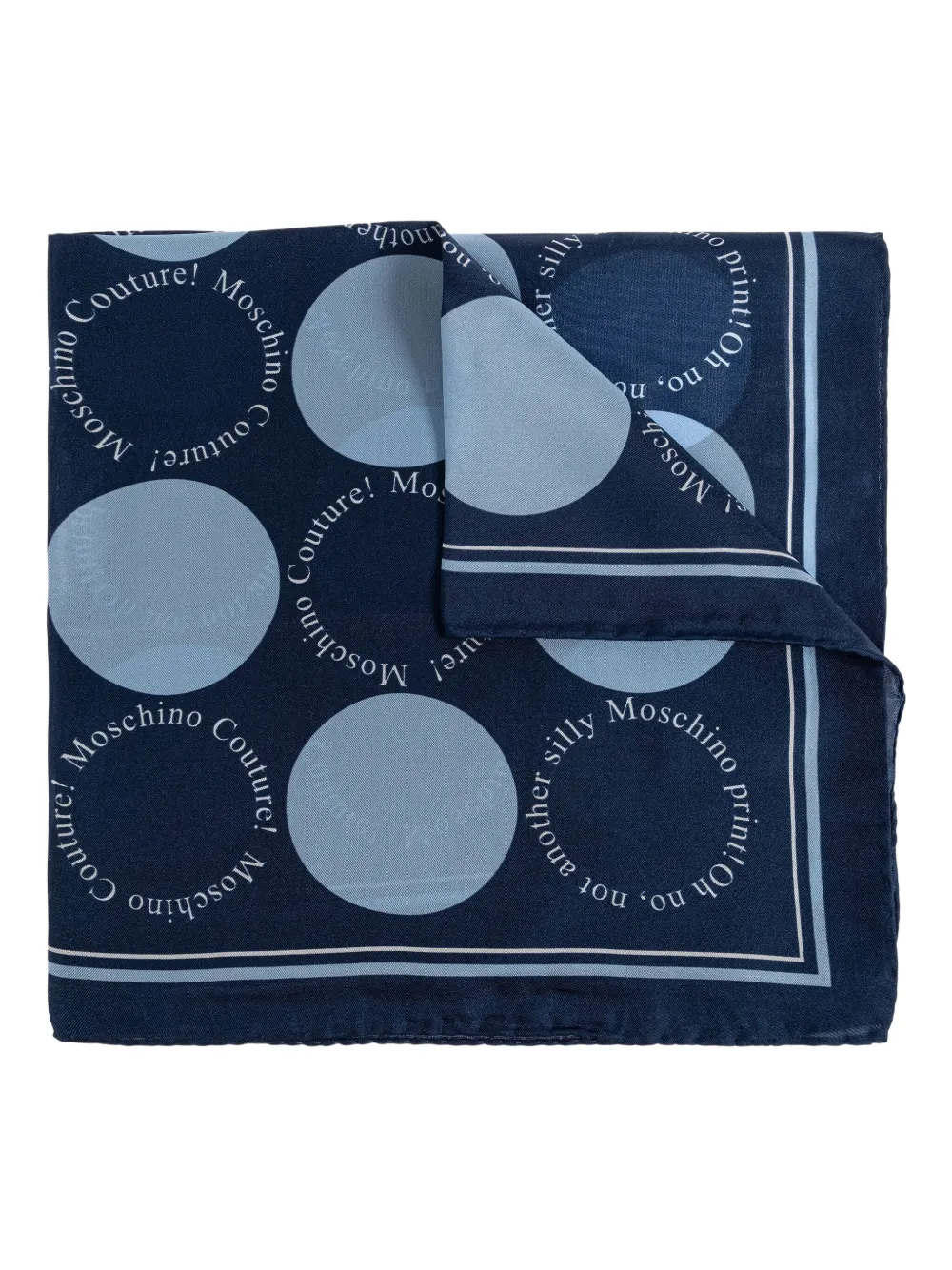 Шелковый шарф с круговым принтом Moschino, синий
Шелковый шарф с круговым принтом Moschino, синий