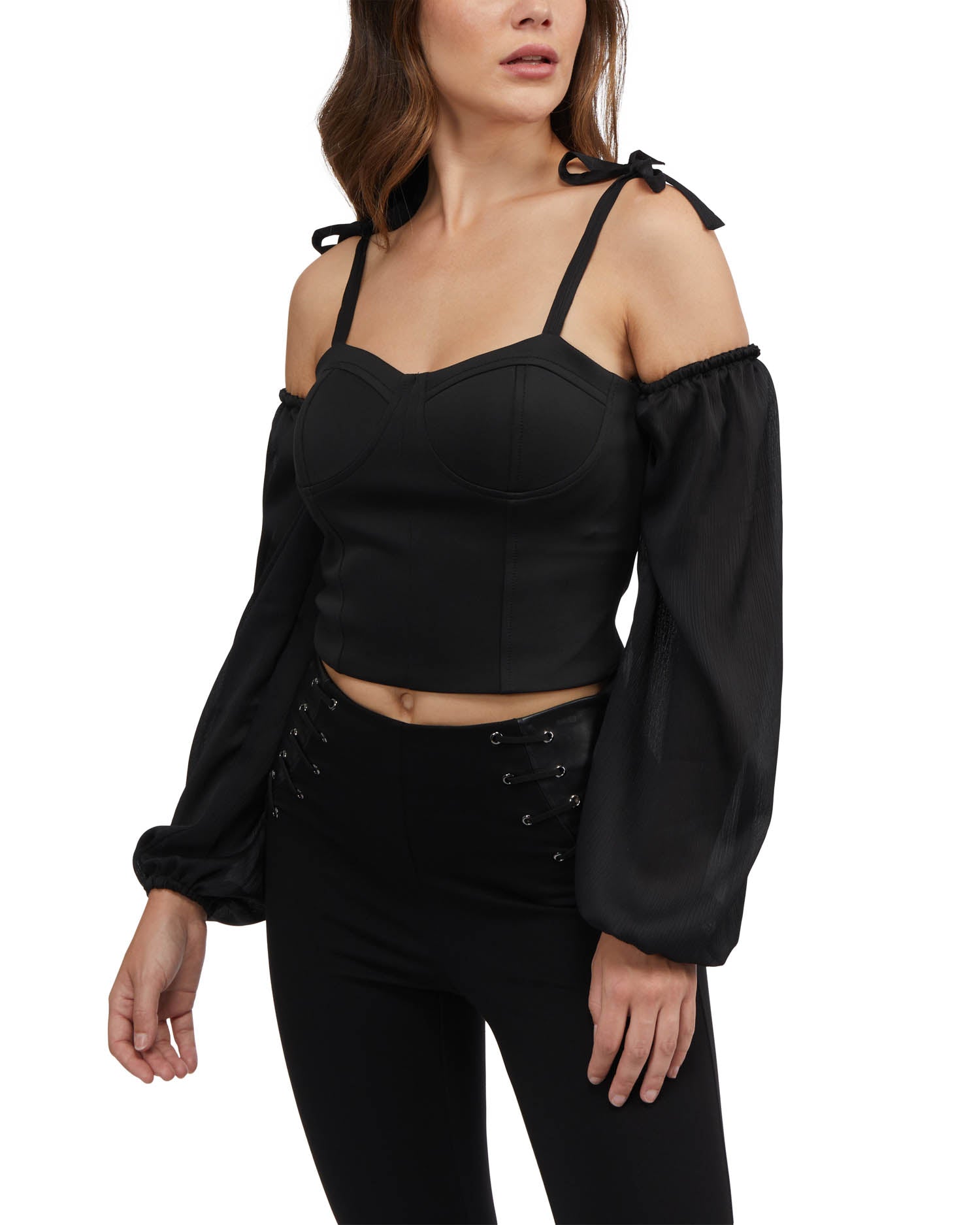 Женский топ-бюстье со съемными рукавами BEBE, черный
Женский топ-бюстье со съемными рукавами BEBE, черный