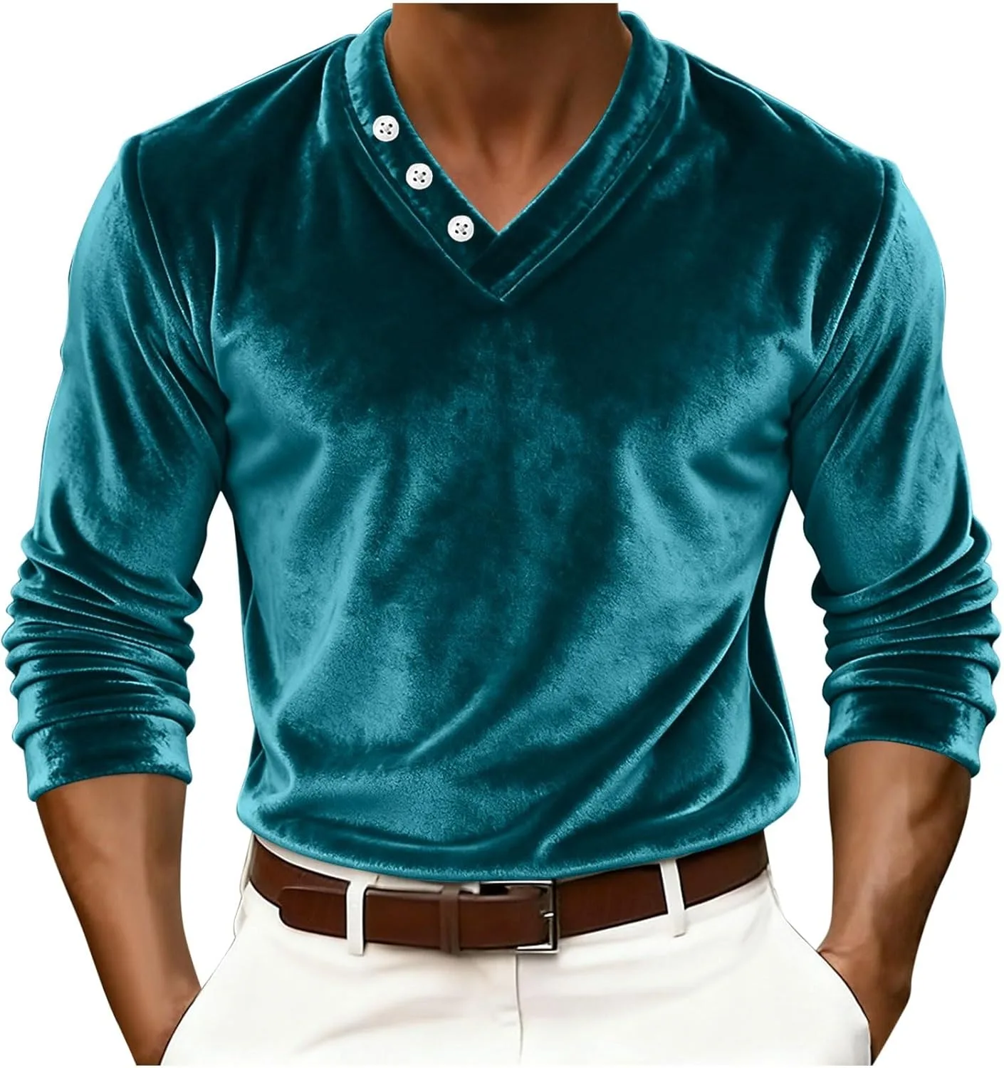 Мужская футболка с V-образным вырезом и бархатными пуговицами, свободный силуэт, длинный рукав QUNPIU
Мужская футболка с V-образным вырезом и бархатными пуговицами, свободный силуэт, длинный рукав QUNPIU