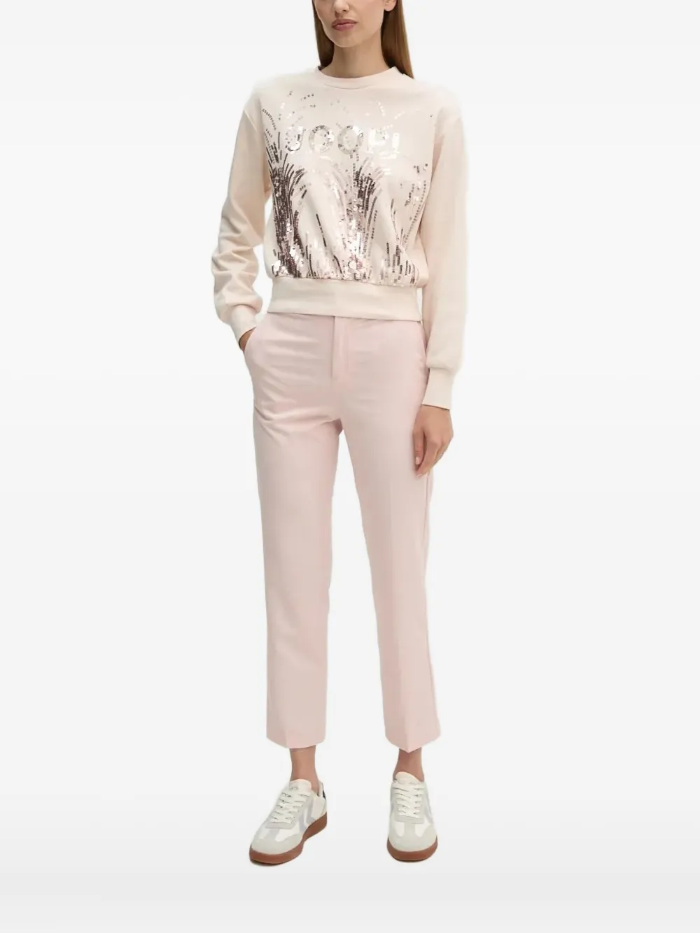 Свитер с круглым вырезом, украшенный пайетками Joop!, розовый 
Свитер с круглым вырезом, украшенный пайетками Joop!, розовый