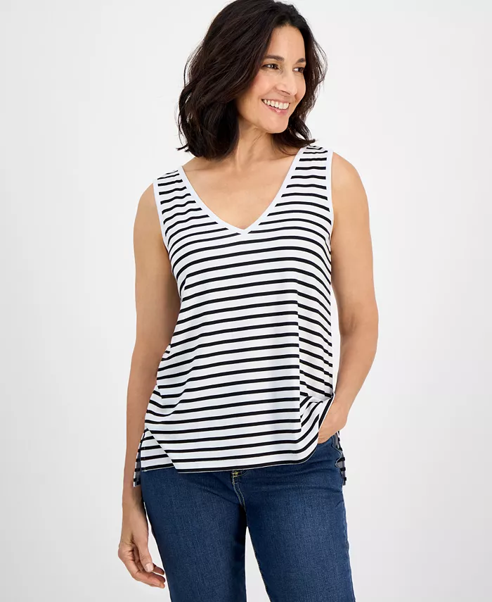 Женский полосатый топ с V-образным вырезом из смесового льна Style & Co, белый
Женский полосатый топ с V-образным вырезом из смесового льна Style & Co, белый