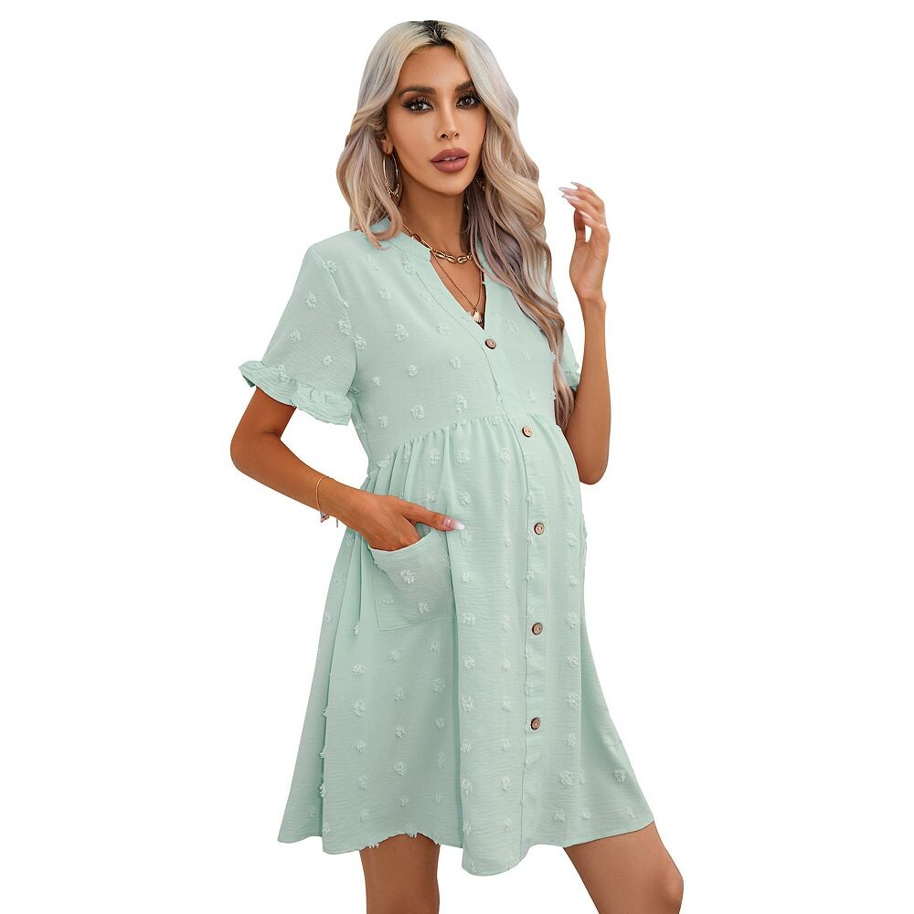 Швейцарское платье в горошек для беременных, летнее мини-платье на пуговицах с короткими рукавами и V-образным вырезом с карманами Kojooin, цвет Navy Blue
Швейцарское платье в горошек для беременных, летнее мини-платье на пуговицах с короткими рукавами и V-образным вырезом с карманами Kojooin, цвет Navy Blue