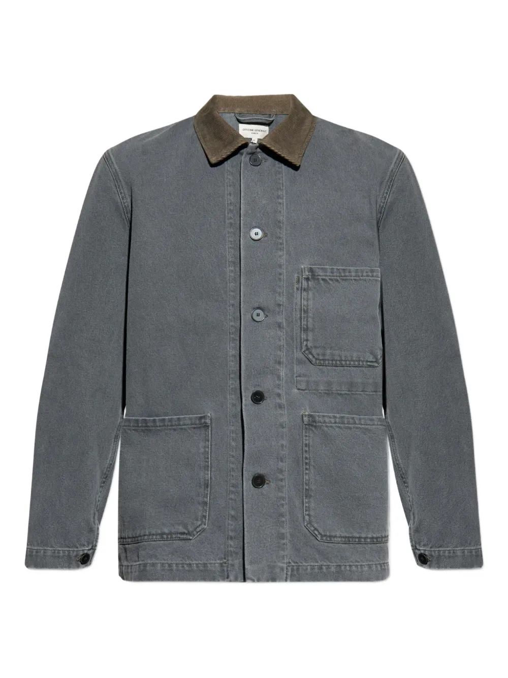 Джинсовая рубашка-куртка с воротником из вельвета Officine Generale, серый 
Джинсовая рубашка-куртка с воротником из вельвета Officine Generale, серый