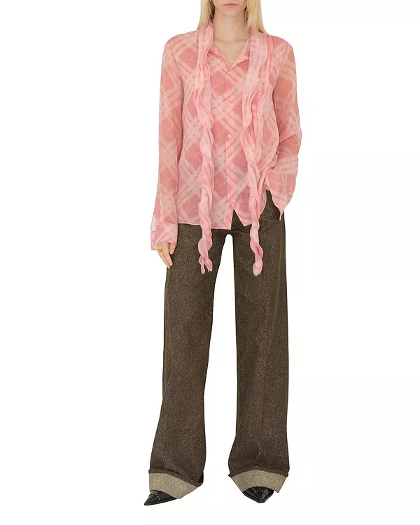 Шелковая блузка в клетку с оборками Burberry, розовый
Шелковая блузка в клетку с оборками Burberry, розовый