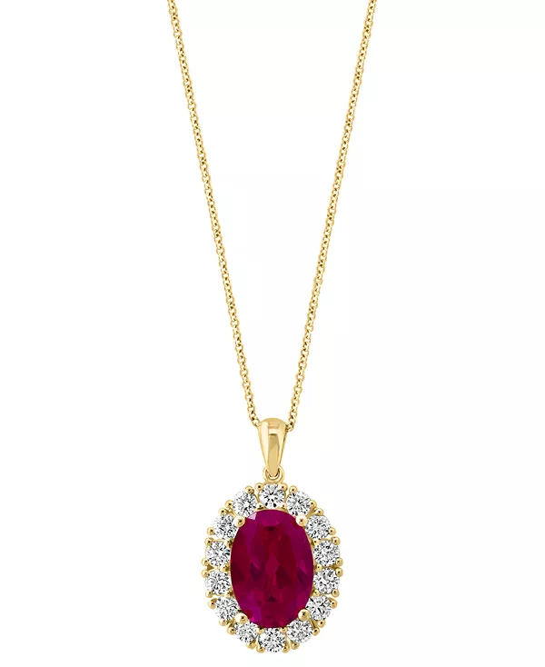 Ожерелье с подвеской Effy овальной формы с ореолом из 18-дюймового золота 14 карат с выращенными в лаборатории рубинами (6-3/4 карата) и бриллиантами (1-3/8 карата) Effy Collection, ruby