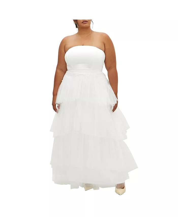 Платье макси из тюля размера «милое сердце» больших размеров CITY CHIC, белый