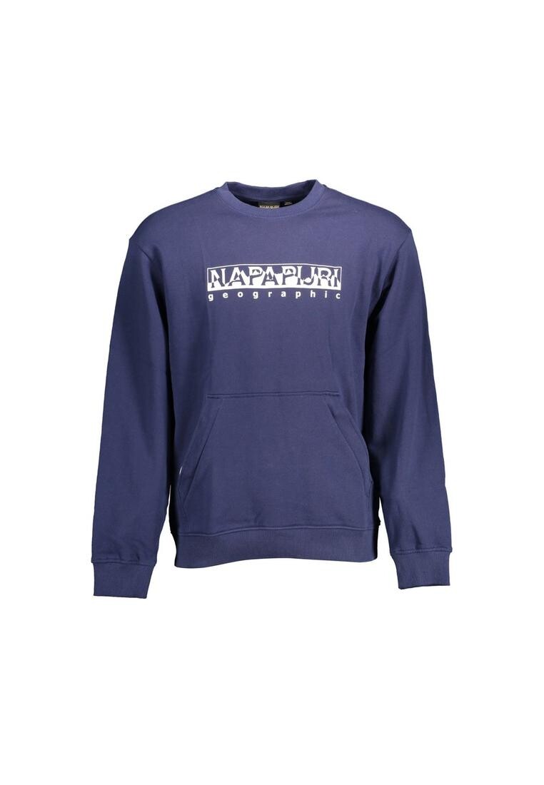 Хлопковый свитер с карманом на молнии и принтом с логотипом Napapijri, синий