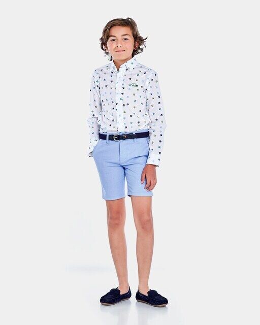 Шорты-бермуды для мальчика из льняной ткани с петлями для ремня на талии Spagnolo, светло-синий