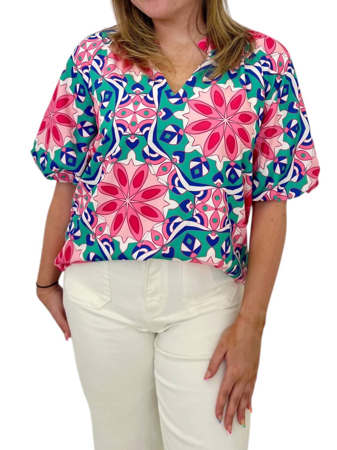 Топ Kay с рукавами-пуфами в мультицвете Jade 
Топ Kay с рукавами-пуфами в мультицвете Jade