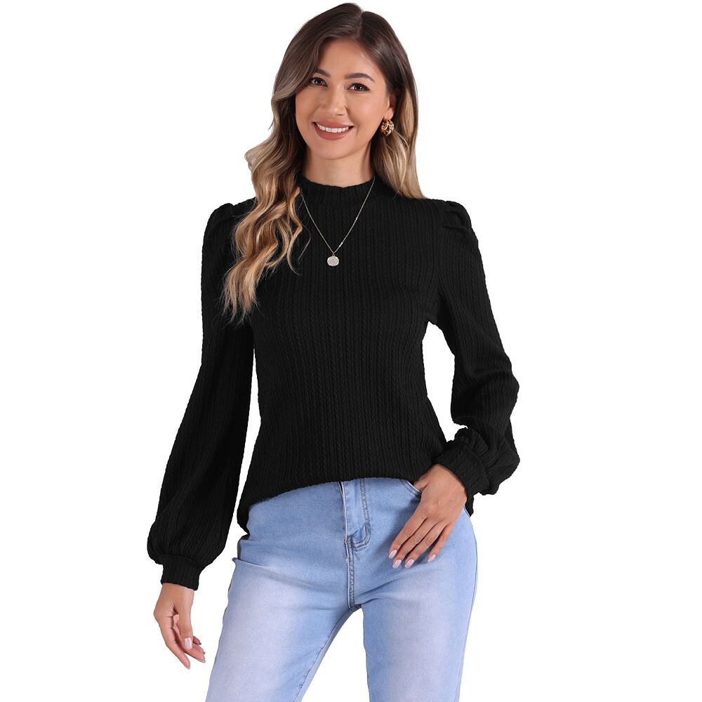 Туники с длинными рукавами для женской повседневной блузки с воротником-стойкой для работы ALLEGRA K, черный 
Туники с длинными рукавами для женской повседневной блузки с воротником-стойкой для работы ALLEGRA K, черный