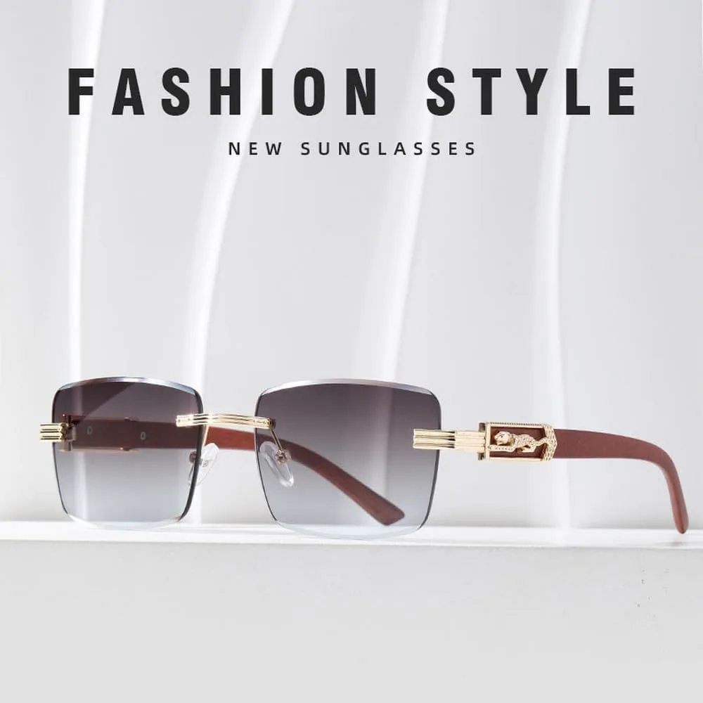 Декоративные солнцезащитные очки с дужками под дерево, красочные ретро-очки без оправы с металлическим каркасом в виде головы леопарда TVTBBVV, Gold Brown
Декоративные солнцезащитные очки с дужками под дерево, красочные ретро-очки без оправы с металлическим каркасом в виде головы леопарда TVTBBVV, Gold Brown