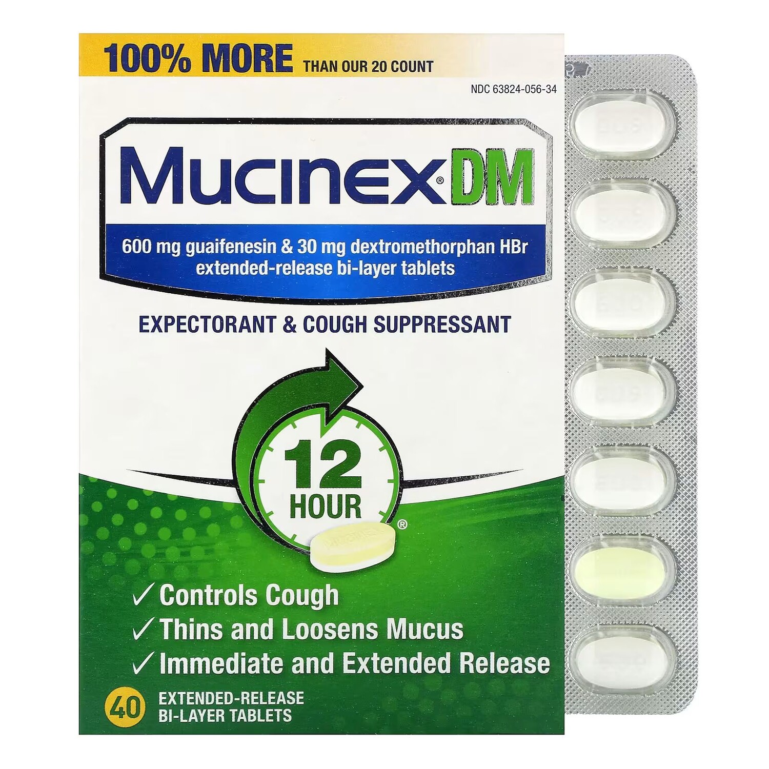 DM, 40 двухслойных таблеток пролонгированного действия Mucinex 
DM, 40 двухслойных таблеток пролонгированного действия Mucinex