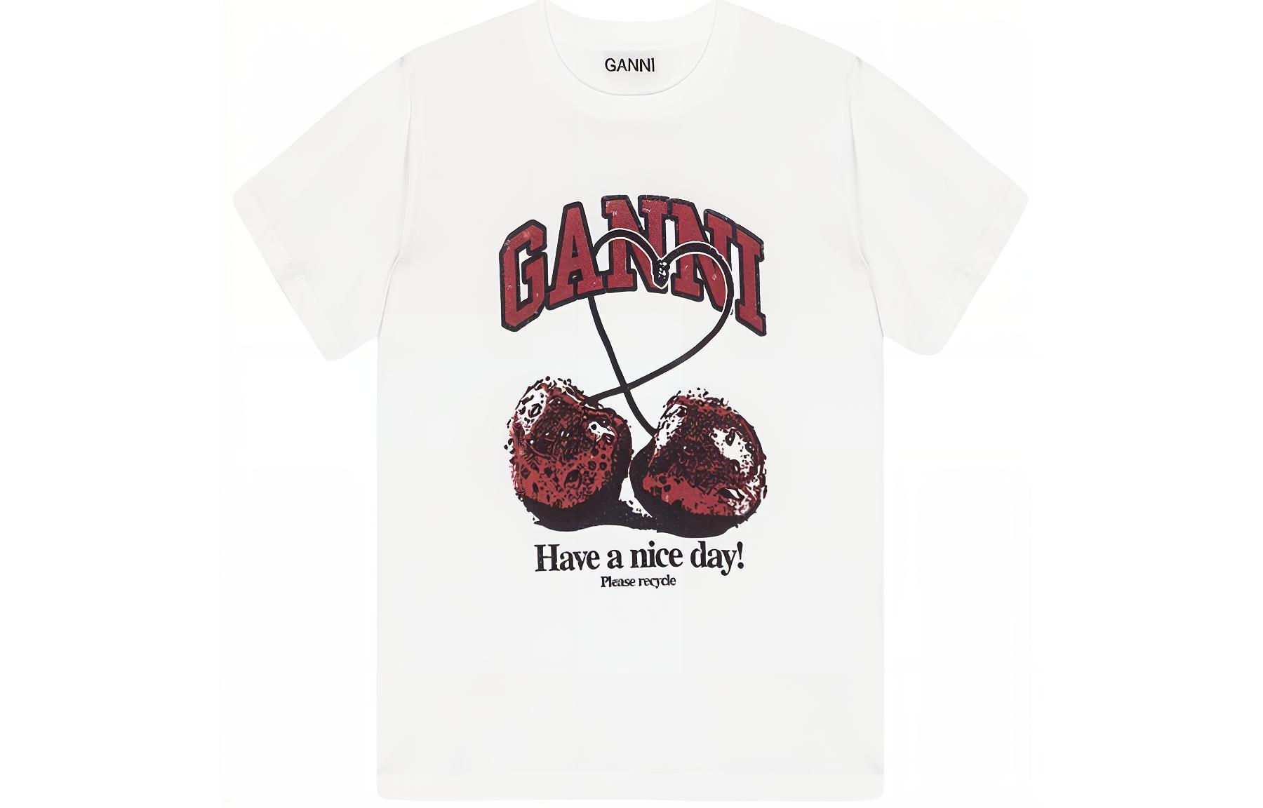 Вишневая хлопковая футболка GANNI, ярко-белый
Вишневая хлопковая футболка GANNI, ярко-белый