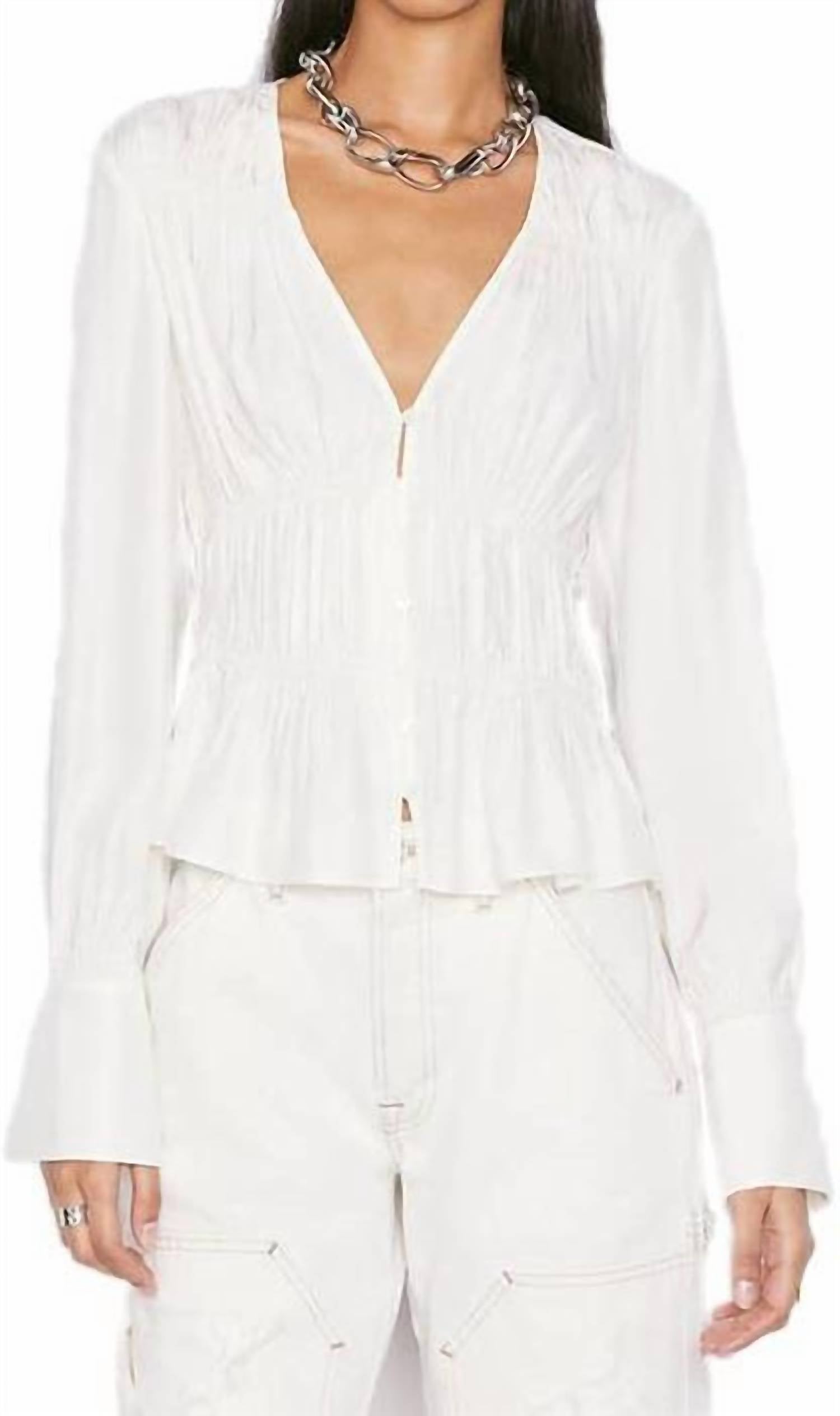 Блуза с воротником V-образной формы и сборками в цвете Blanc FRAME, Blanc
Блуза с воротником V-образной формы и сборками в цвете Blanc FRAME, Blanc