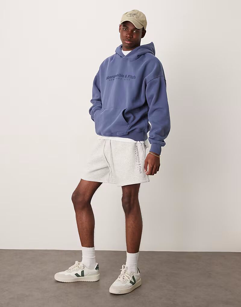 Флисовые шорты с завязками на шнурке и логотипом Abercrombie & Fitch светло-серого цвета 
Флисовые шорты с завязками на шнурке и логотипом Abercrombie & Fitch светло-серого цвета