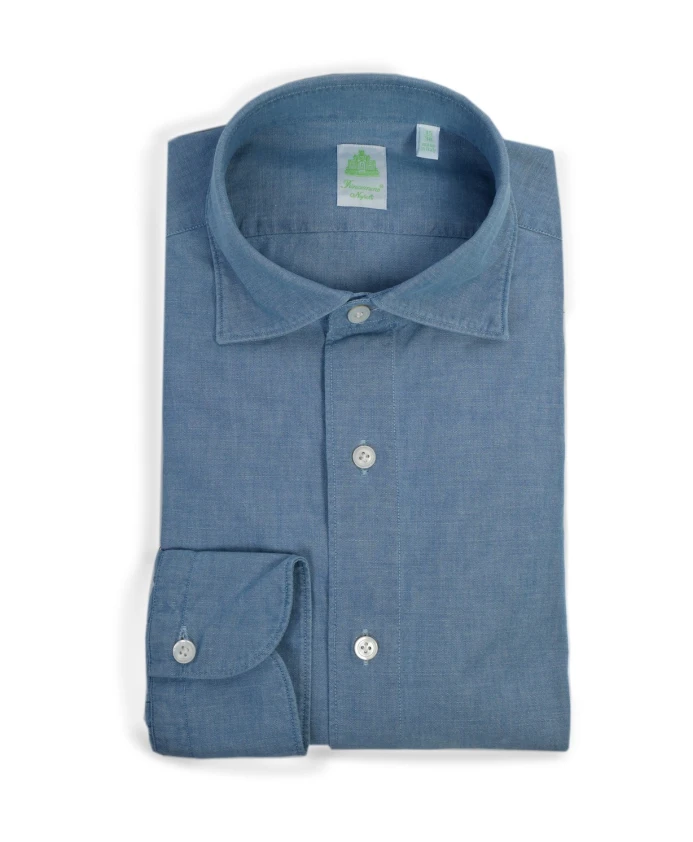 Рубашка Gaeta из шамбре с мягким воротником Finamore, синий 
Рубашка Gaeta из шамбре с мягким воротником Finamore, синий