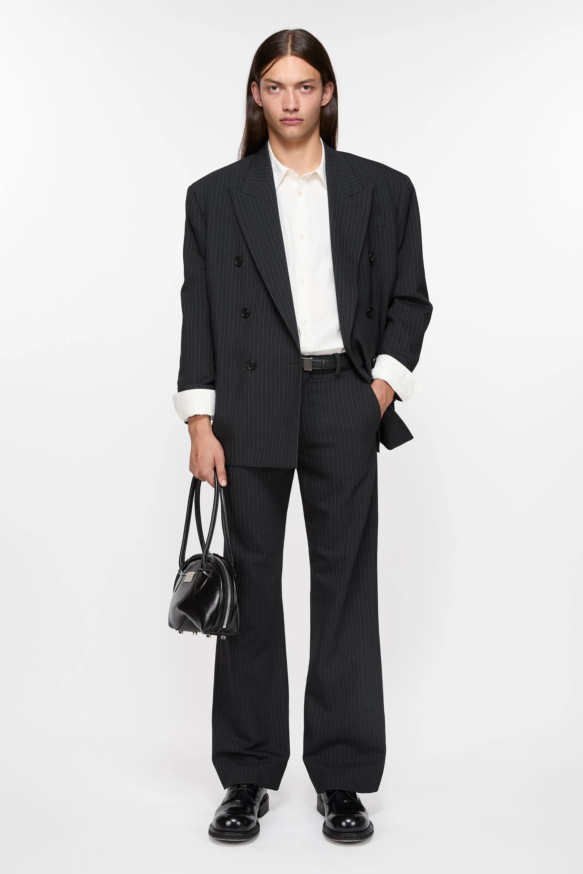 Брюки в тонкую полоску из смесовой шерсти Acne Studios, черный
Брюки в тонкую полоску из смесовой шерсти Acne Studios, черный