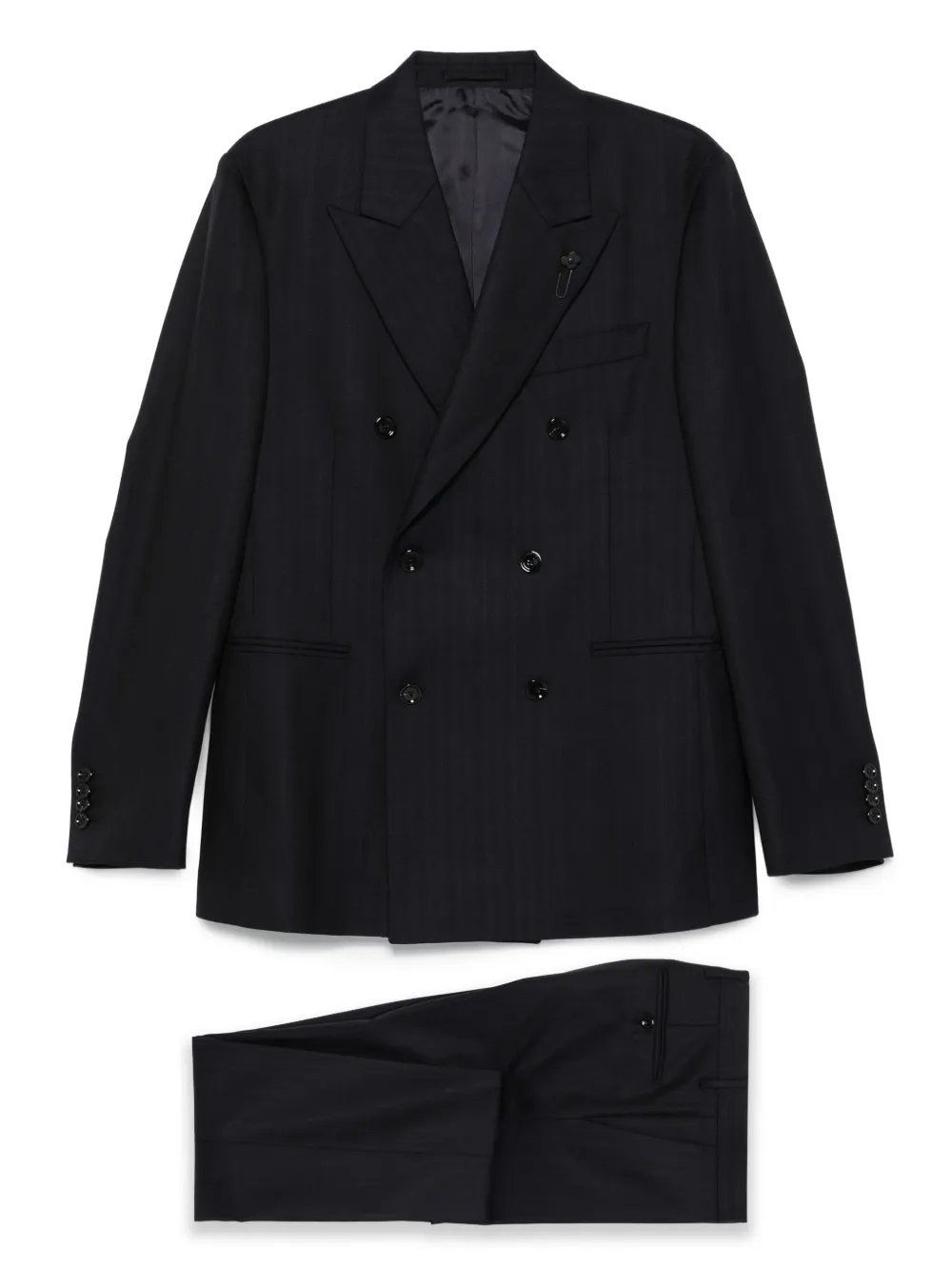 Двубортный костюм в тонкую полоску Lardini, синий
Двубортный костюм в тонкую полоску Lardini, синий