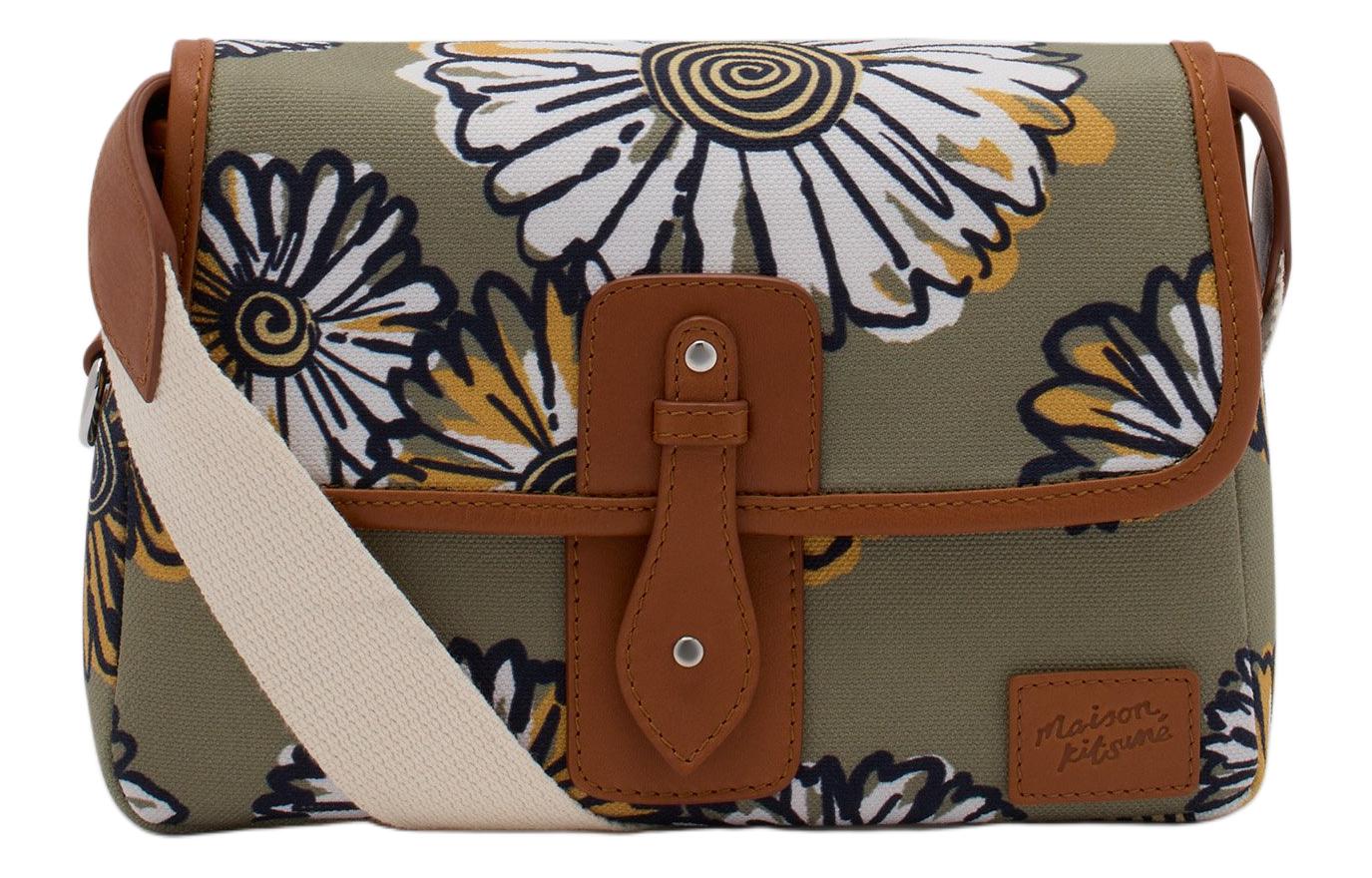 Maison Kitsune Сумка через плечо из кожи и холста женская хаки зеленая 
Maison Kitsune Сумка через плечо из кожи и холста женская хаки зеленая