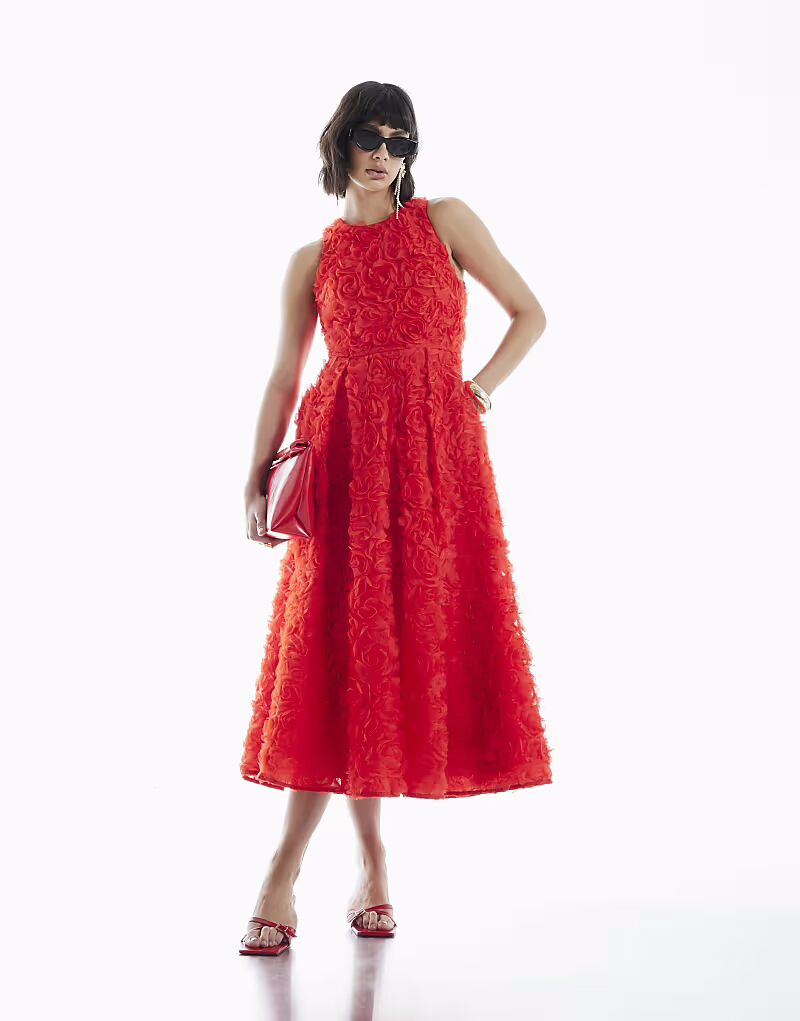 Платье миди River Island 3D rose красного цвета 
Платье миди River Island 3D rose красного цвета