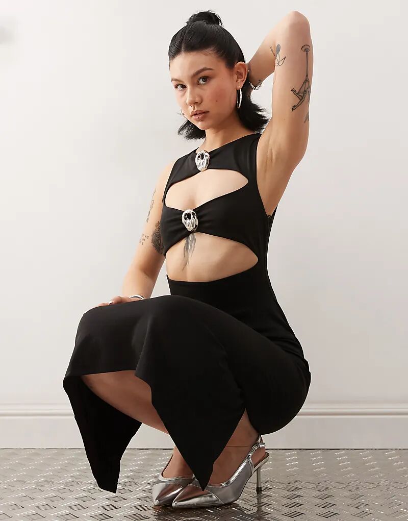 Платье миди без рукавов с вырезом спереди и металлической фурнитурой черного цвета Lioness
Платье миди без рукавов с вырезом спереди и металлической фурнитурой черного цвета Lioness