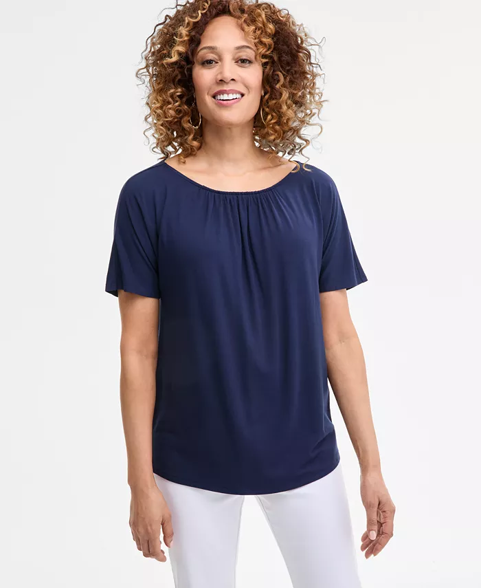 Женская блузка с коротким рукавом и плиссированной горловиной JM Collection, синий
Женская блузка с коротким рукавом и плиссированной горловиной JM Collection, синий