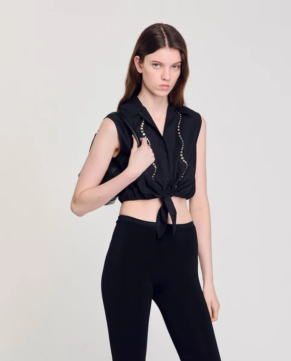 Женская короткая блузка со стразами Sandro, черный
Женская короткая блузка со стразами Sandro, черный