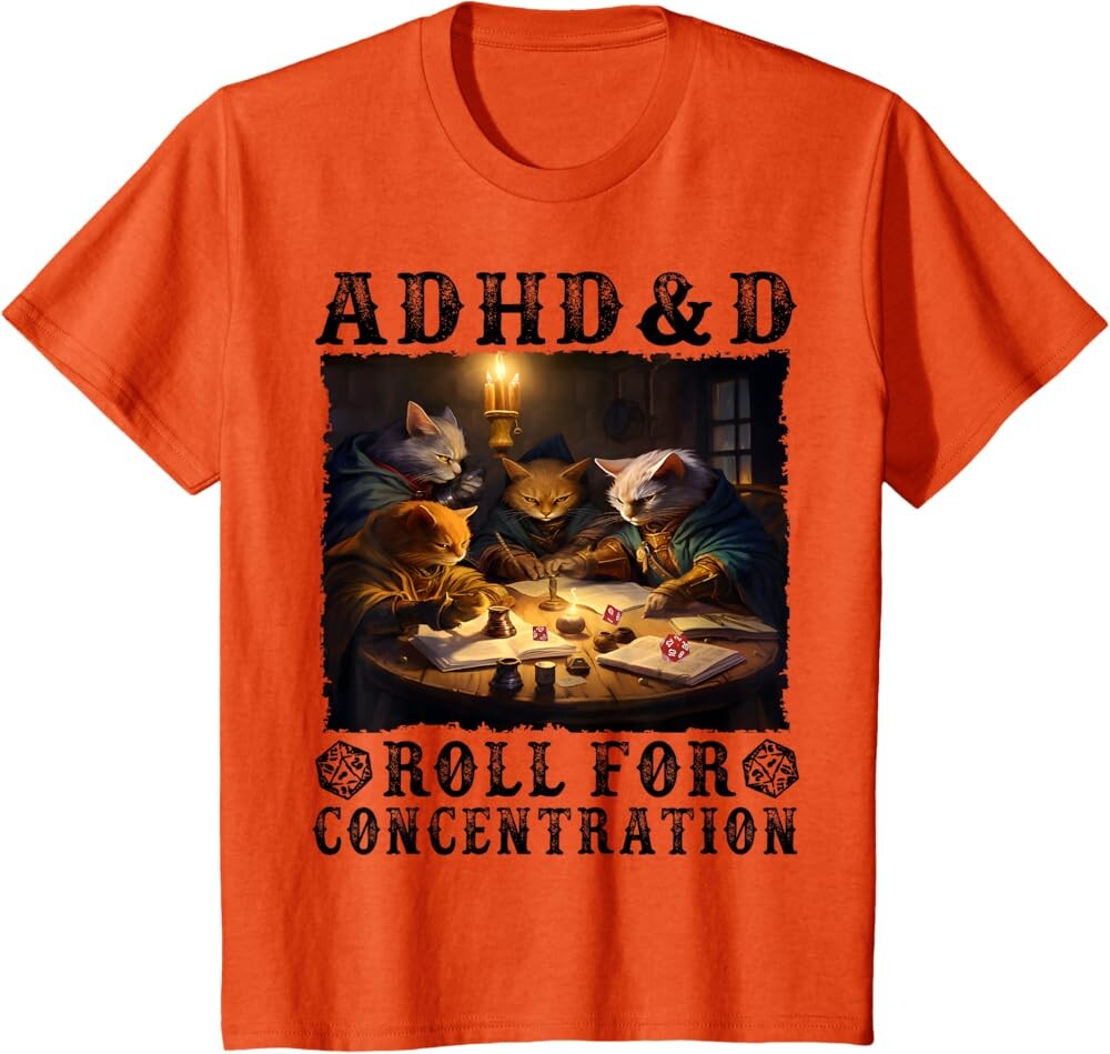 Детская футболка Funny Tees Gamer RPG Apparel Cats RPG Gamer Roll For Concentration, оранжевый
Детская футболка Funny Tees Gamer RPG Apparel Cats RPG Gamer Roll For Concentration, оранжевый
