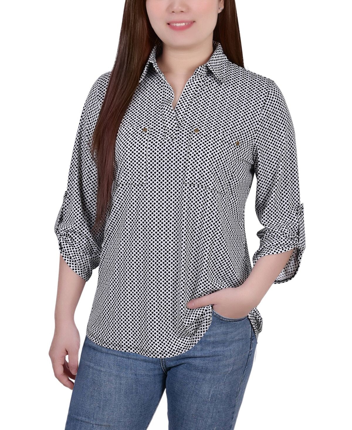 Топ с y-образным вырезом и заклепками на рукавах 3/4 для миниатюрных размеров NY Collection, мульти
Топ с y-образным вырезом и заклепками на рукавах 3/4 для миниатюрных размеров NY Collection, мульти