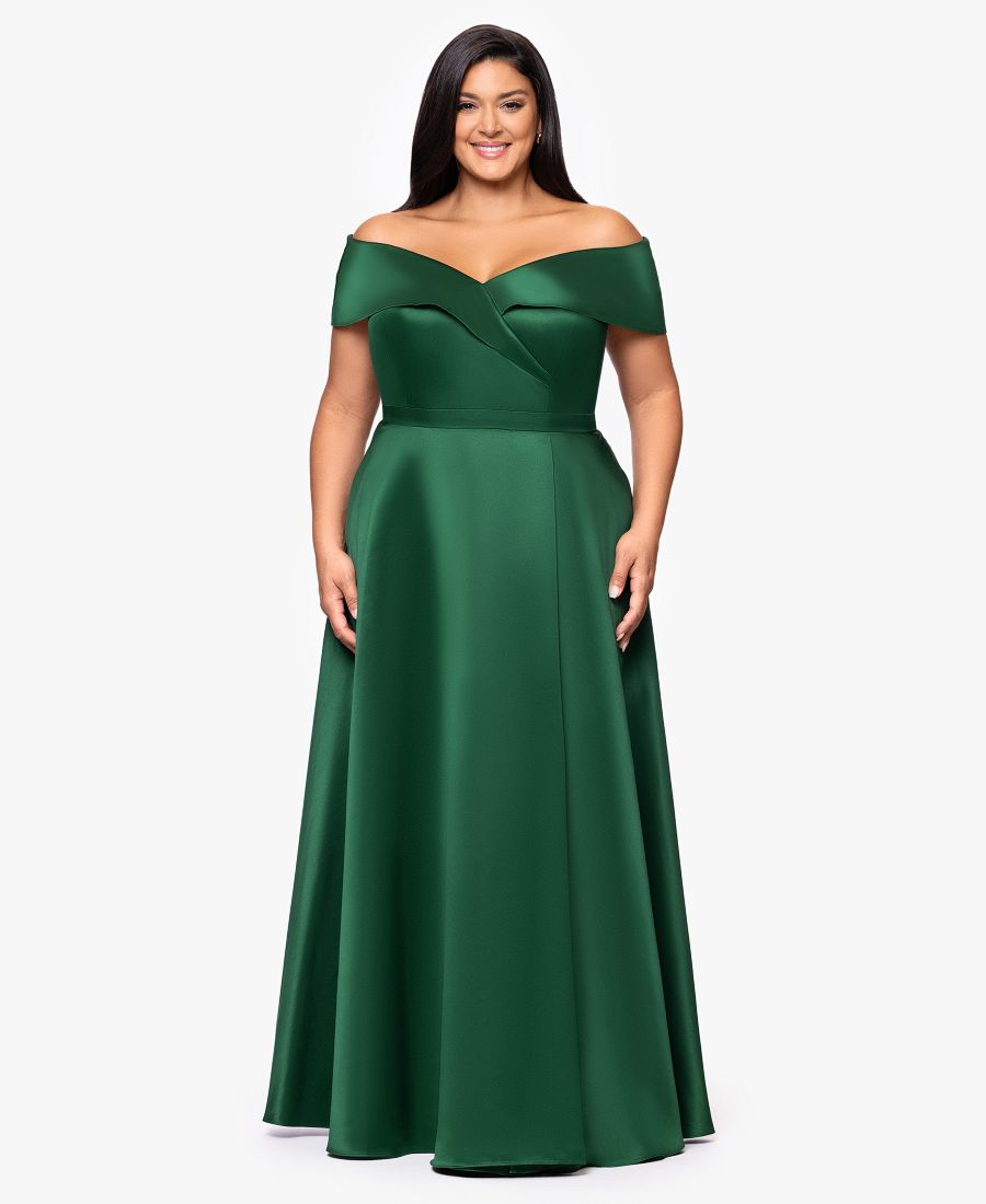 Атласное платье большого размера с открытыми плечами XSCAPE, Emerald
Атласное платье большого размера с открытыми плечами XSCAPE, Emerald