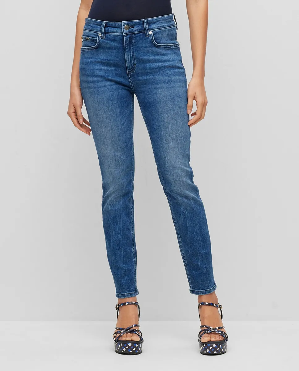 Женские джинсы-скинни мид-райз в синем эластичном дениме Boss, синий 
Женские джинсы-скинни мид-райз в синем эластичном дениме Boss, синий