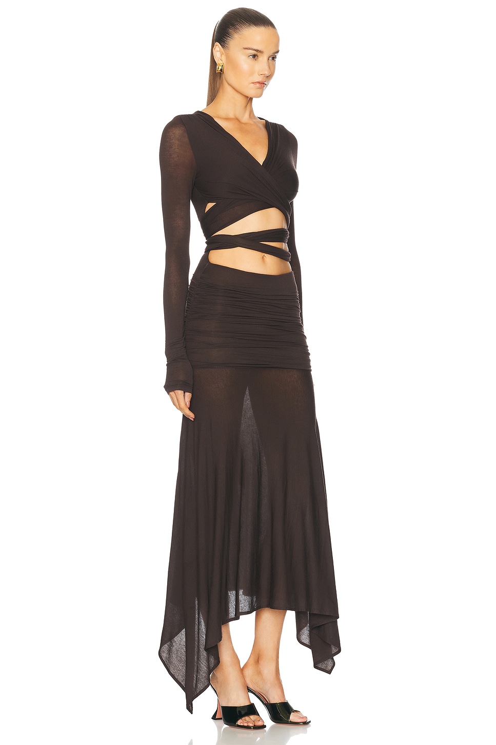 Длинное платье с рукавами миди The Attico, Brown 
Длинное платье с рукавами миди The Attico, Brown