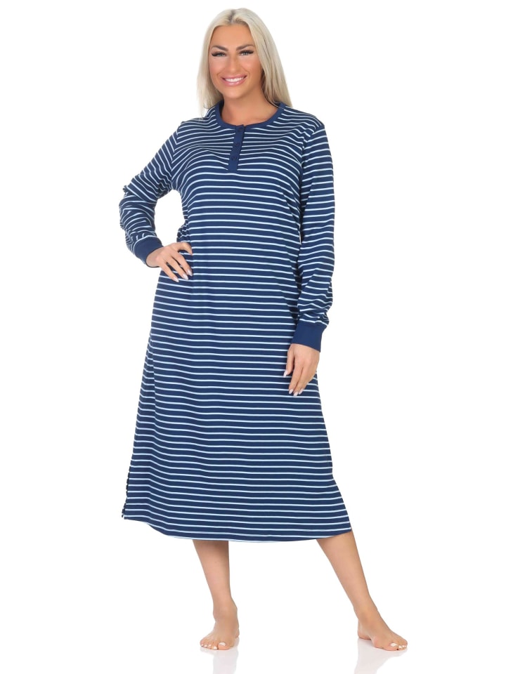 Ночная рубашка из интерлока, с длинными рукавами, манжетами, в полоску - 87467, цвет: темно-синий NORMANN
Ночная рубашка из интерлока, с длинными рукавами, манжетами, в полоску - 87467, цвет: темно-синий NORMANN