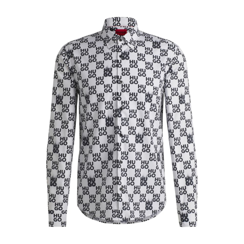 Рубашка облегающего кроя из хлопкового поплина с сезонным принтом HUGO, белый
Рубашка облегающего кроя из хлопкового поплина с сезонным принтом HUGO, белый