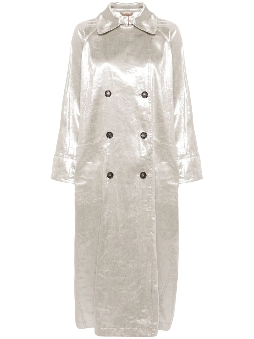 Тренч с эффектом металлик Brunello Cucinelli, серый 
Тренч с эффектом металлик Brunello Cucinelli, серый