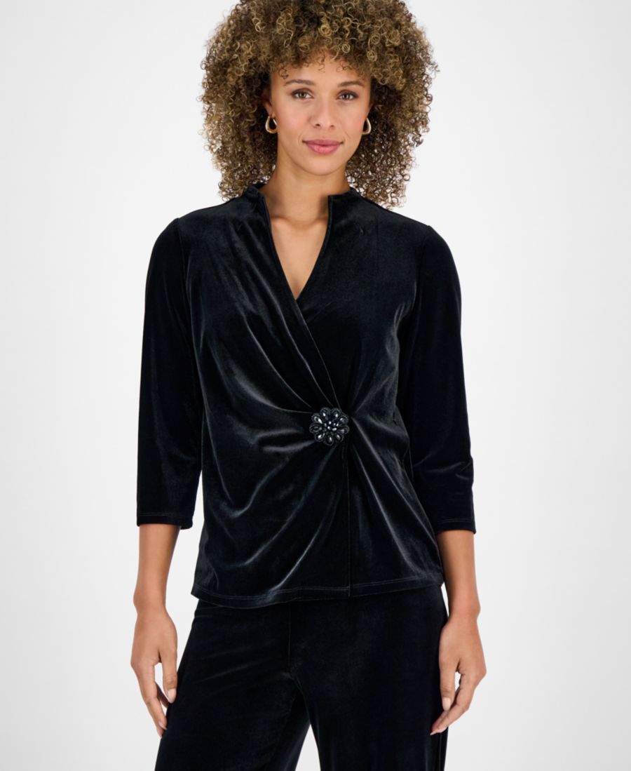 Женская бархатная блузка с рукавами 3/4 и имитацией запаха, стандартный и укороченный размеры Kasper, Black
Женская бархатная блузка с рукавами 3/4 и имитацией запаха, стандартный и укороченный размеры Kasper, Black