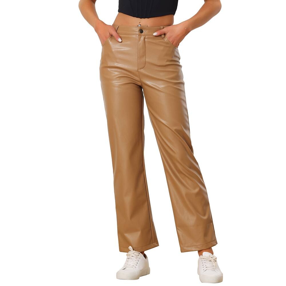 Брюки из искусственной кожи для женщин, прямые брюки с высокой талией, повседневные брюки из искусственной кожи в стиле панк ALLEGRA K, цвет Khaki
Брюки из искусственной кожи для женщин, прямые брюки с высокой талией, повседневные брюки из искусственной кожи в стиле панк ALLEGRA K, цвет Khaki